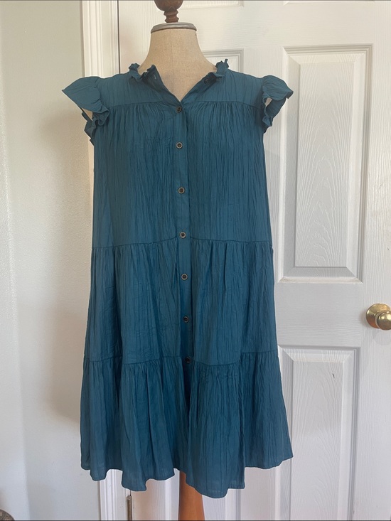 moodie Dresses & Skirts - Moodie Teal Button-Front Tiered dress ruffles flutter sleeves women’s size M